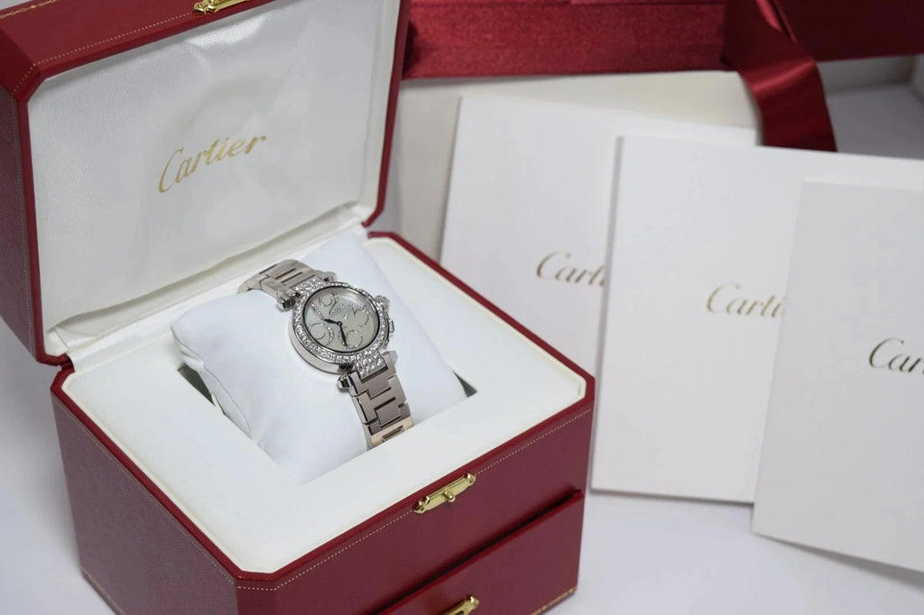 Pasha Cartier WJ12320G 32mm Watch 18k White Gold & Diamonds Box & Papers