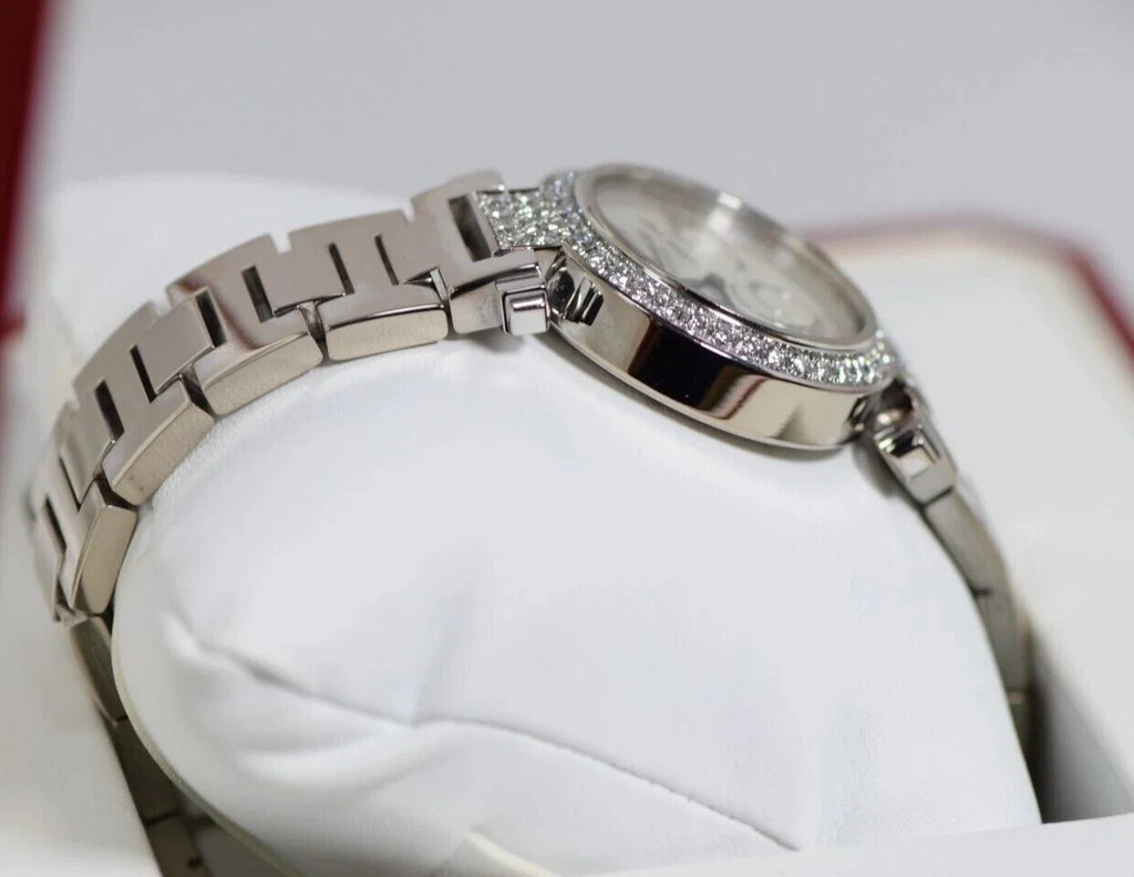 Pasha Cartier WJ12320G 32mm Watch 18k White Gold & Diamonds Box & Papers