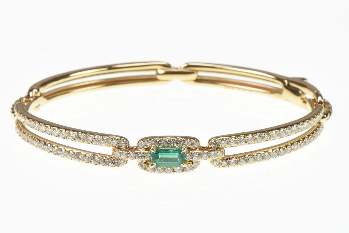 David Yurman  18K Emerald & Diamond Stax Single Link Bracelet
