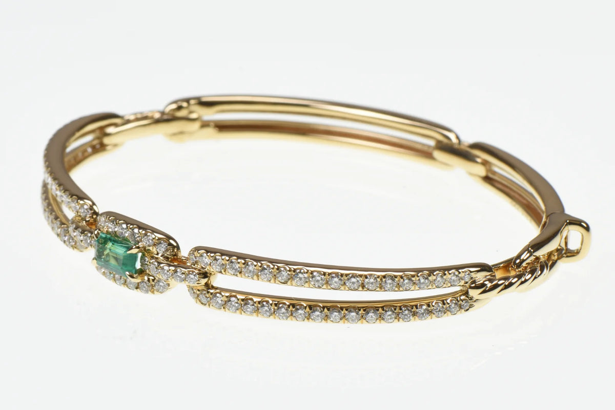 David Yurman  18K Emerald & Diamond Stax Single Link Bracelet