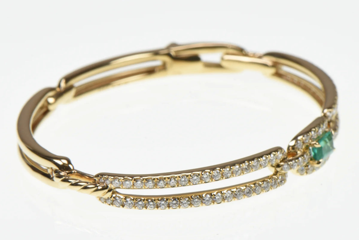 David Yurman  18K Emerald & Diamond Stax Single Link Bracelet