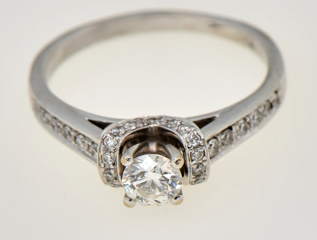 14K White Gold 0.32ct GIA I SI1 Round Diamond Halo Engagement Ring Sz 6.25