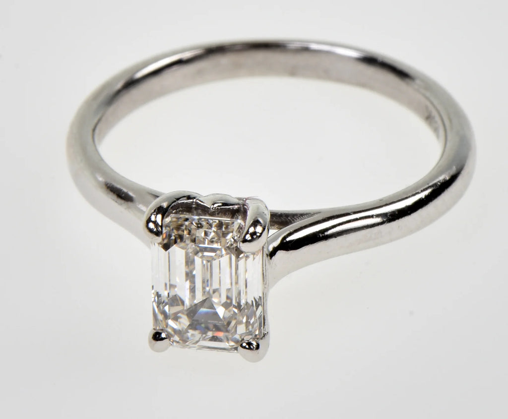 14K White Gold 1.32ct GIA K VS1 Natural Emerald Cut Diamond Solitaire Ring Size 5.5
