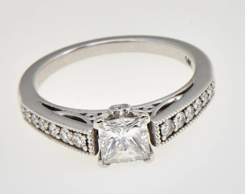 14K White Gold 0.72ct E SI1 GIA Natural Princess Diamond Engagement Ring