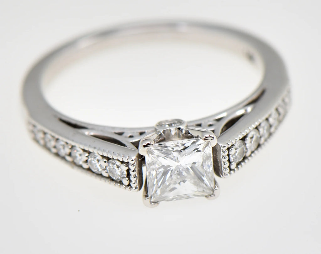 14K White Gold 0.72ct E SI1 GIA Natural Princess Diamond Engagement Ring