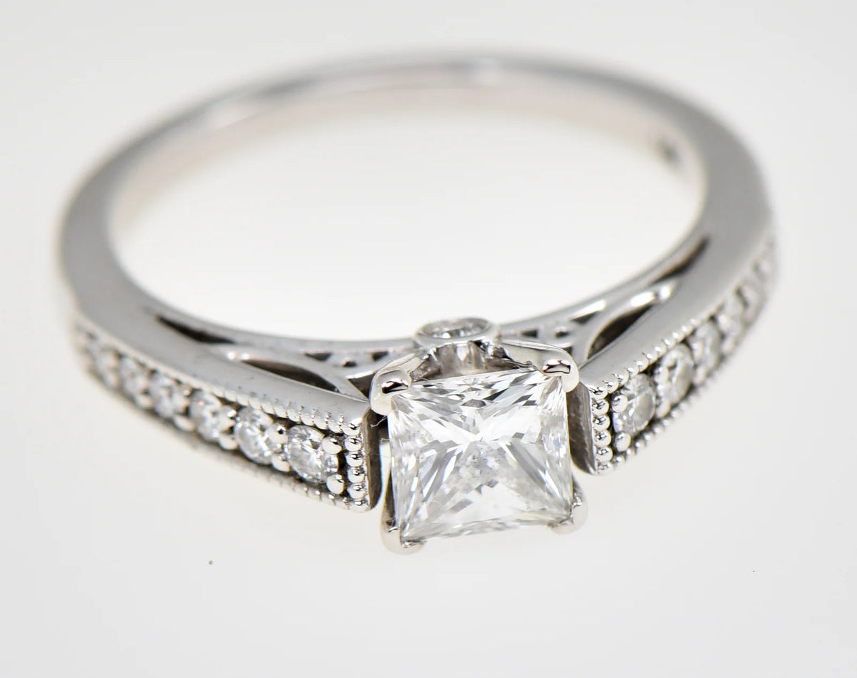 14K White Gold 0.72ct E SI1 GIA Natural Princess Diamond Engagement Ring