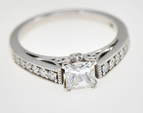 14K White Gold 0.72ct E SI1 GIA Natural Princess Diamond Engagement Ring