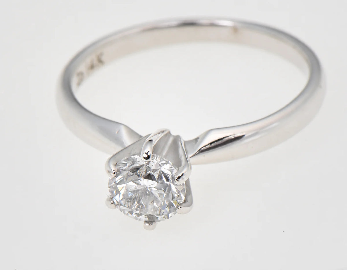 14K White Gold 0.60ct Natural Round Diamond G/I2 Solitaire Ring Size 5
