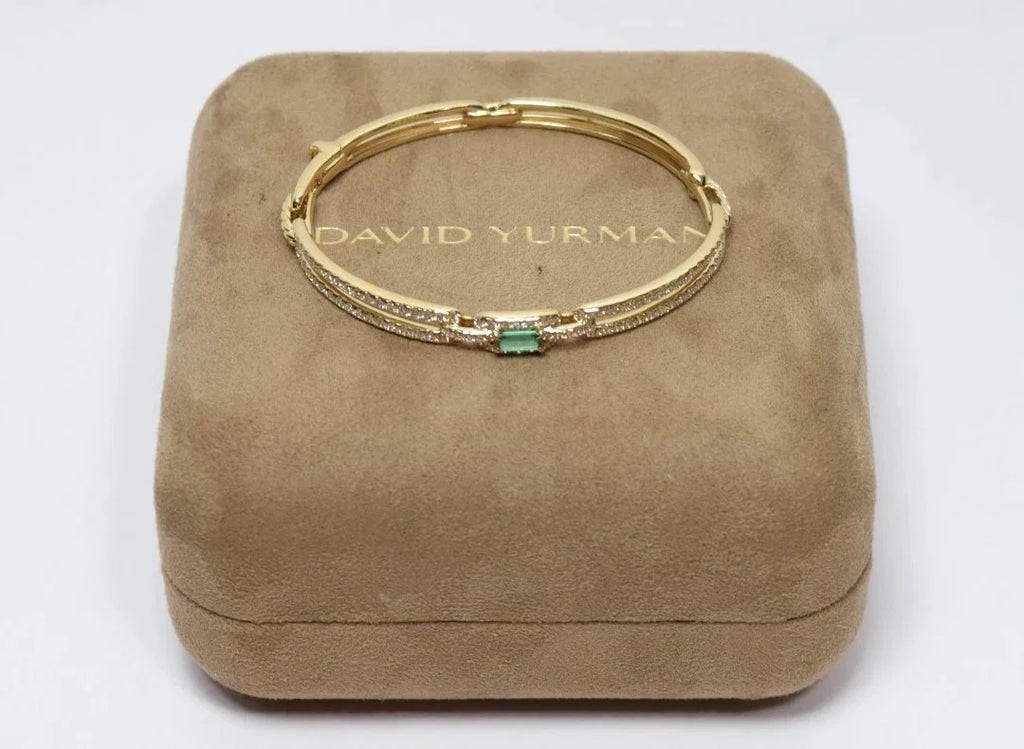 David Yurman  18K Emerald & Diamond Stax Single Link Bracelet