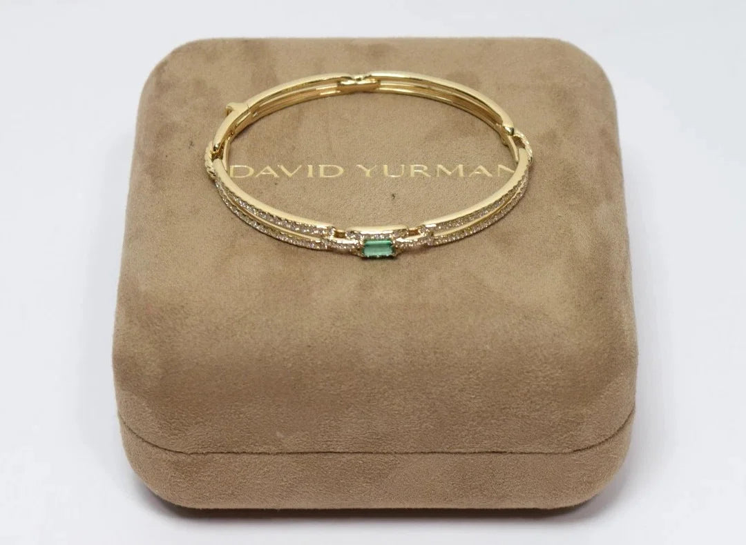 David Yurman  18K Emerald & Diamond Stax Single Link Bracelet
