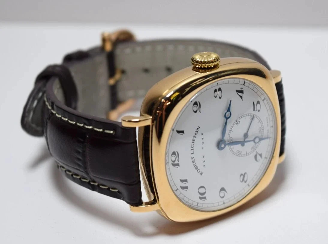 Robert Lighton Wristwatch HUDSON SOLID 18KT GOLD W/ BROWN Leather Strap