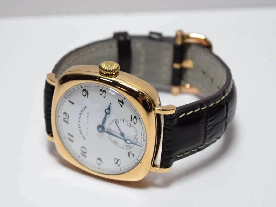 Robert Lighton Wristwatch HUDSON SOLID 18KT GOLD W/ BROWN Leather Strap