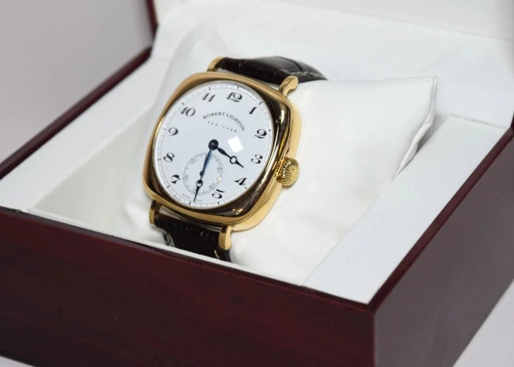 Robert Lighton Wristwatch HUDSON SOLID 18KT GOLD W/ BROWN Leather Strap
