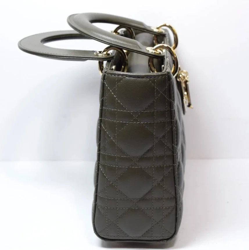 Christian Dior Small Lady My ABCDior Cannage Quilt Lambskin Olive Taupe Lambskin