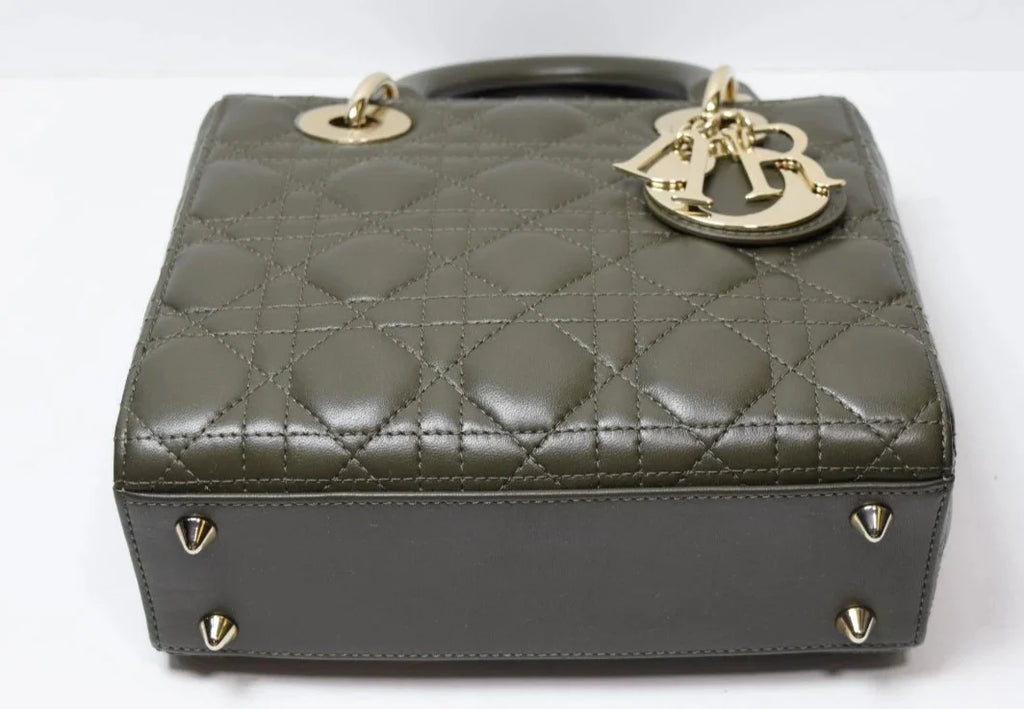 Christian Dior Small Lady My ABCDior Cannage Quilt Lambskin Olive Taupe Lambskin