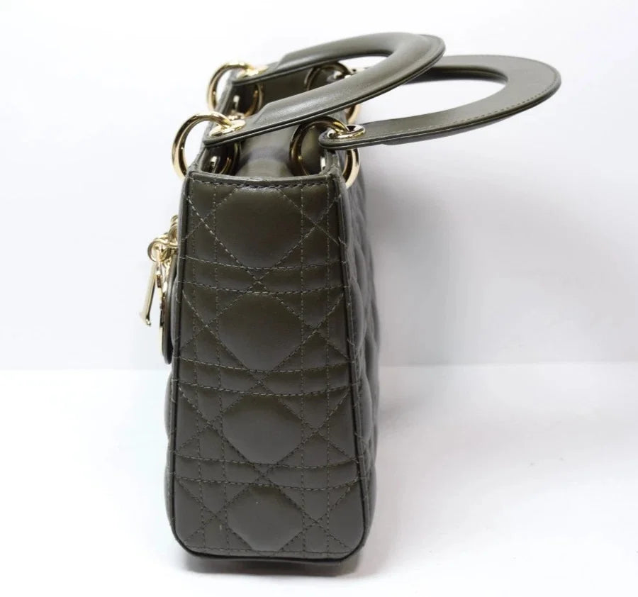 Christian Dior Small Lady My ABCDior Cannage Quilt Lambskin Olive Taupe Lambskin