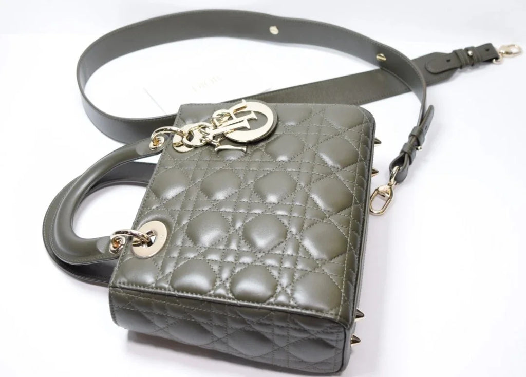 Christian Dior Small Lady My ABCDior Cannage Quilt Lambskin Olive Taupe Lambskin