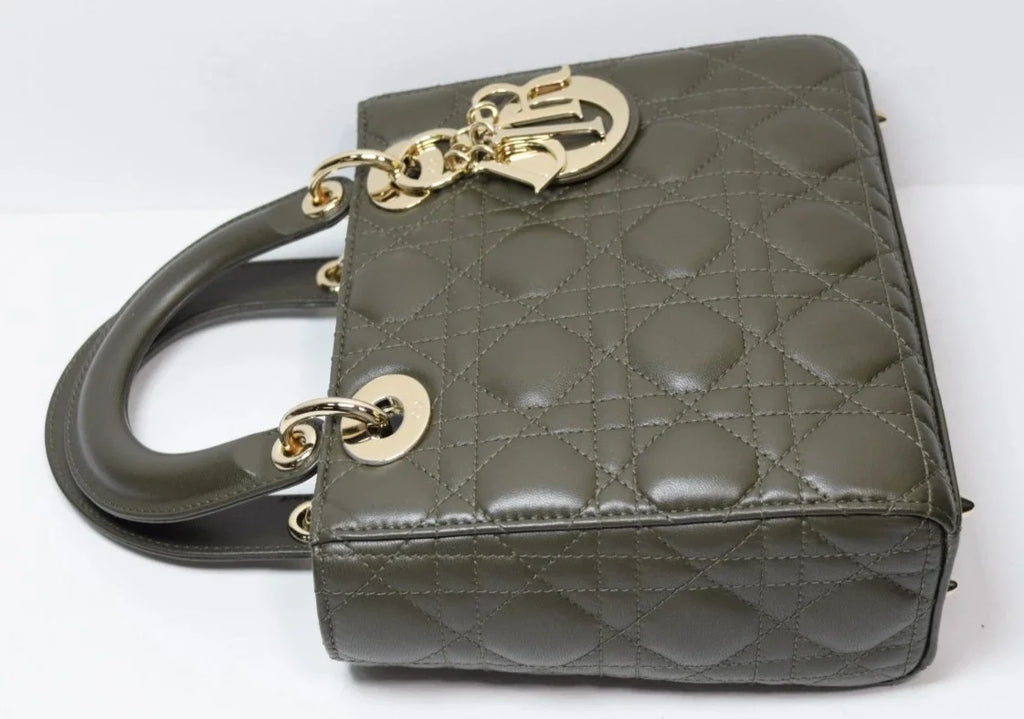 Christian Dior Small Lady My ABCDior Cannage Quilt Lambskin Olive Taupe Lambskin