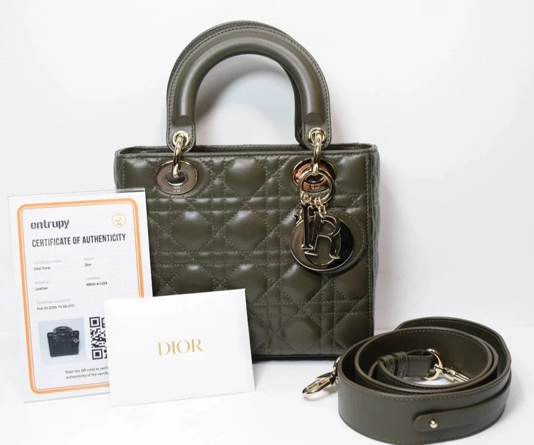 Christian Dior Small Lady My ABCDior Cannage Quilt Lambskin Olive Taupe Lambskin