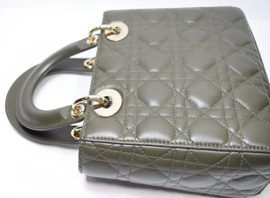Christian Dior Small Lady My ABCDior Cannage Quilt Lambskin Olive Taupe Lambskin