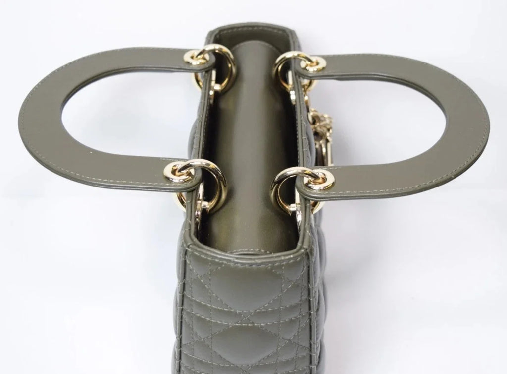 Christian Dior Small Lady My ABCDior Cannage Quilt Lambskin Olive Taupe Lambskin