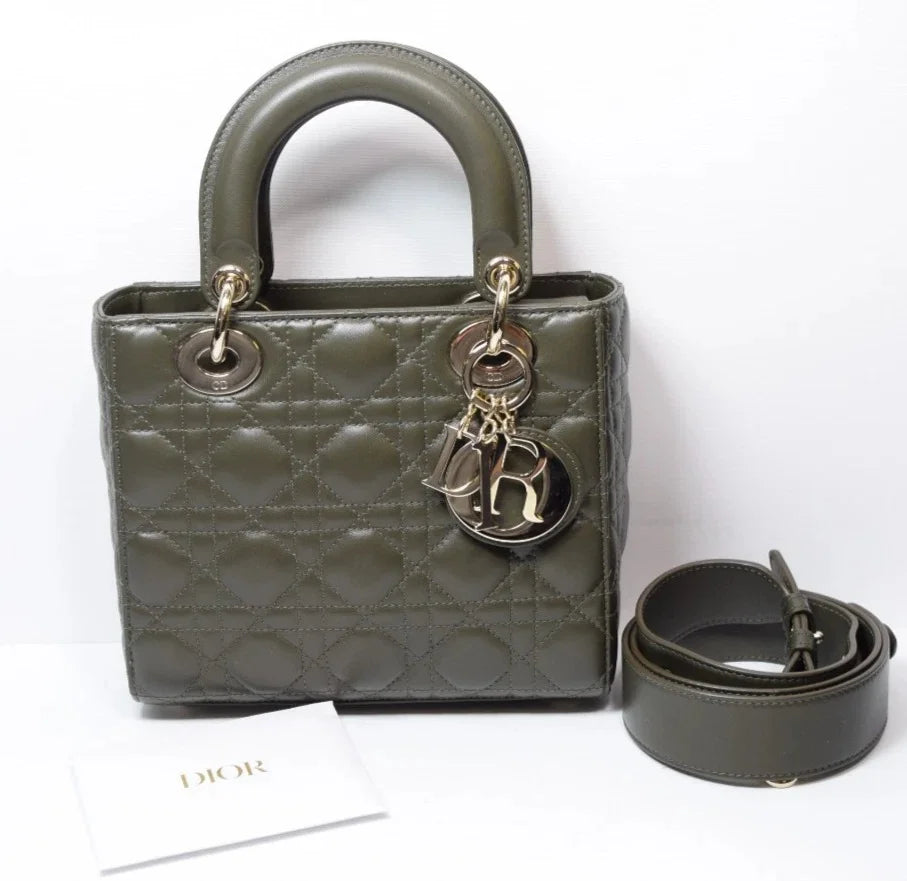 Christian Dior Small Lady My ABCDior Cannage Quilt Lambskin Olive Taupe Lambskin