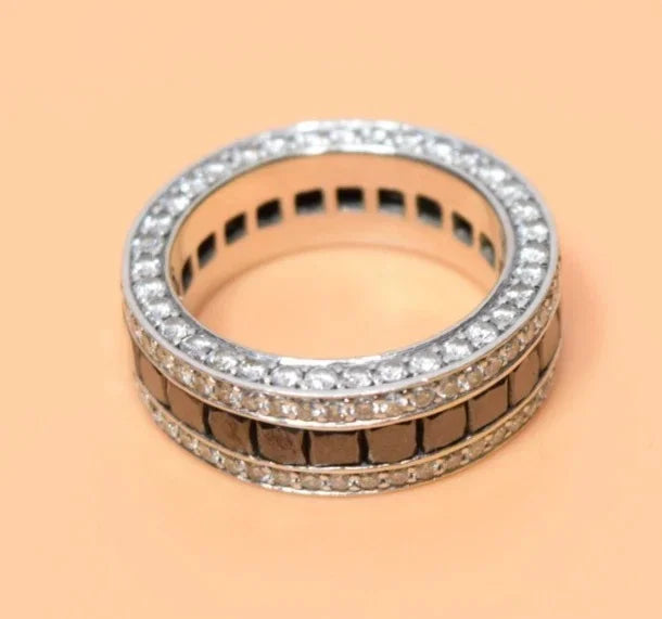 14K White Gold Black & White Diamond Eternity Band Ring Size 7.75-8 11.5g