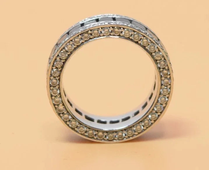 14K White Gold Black & White Diamond Eternity Band Ring Size 7.75-8 11.5g