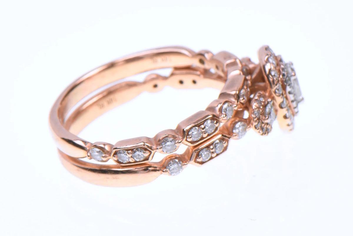 14K Yellow Gold Natural Diamond Pear Double Halo Bridal Set Size 8.5