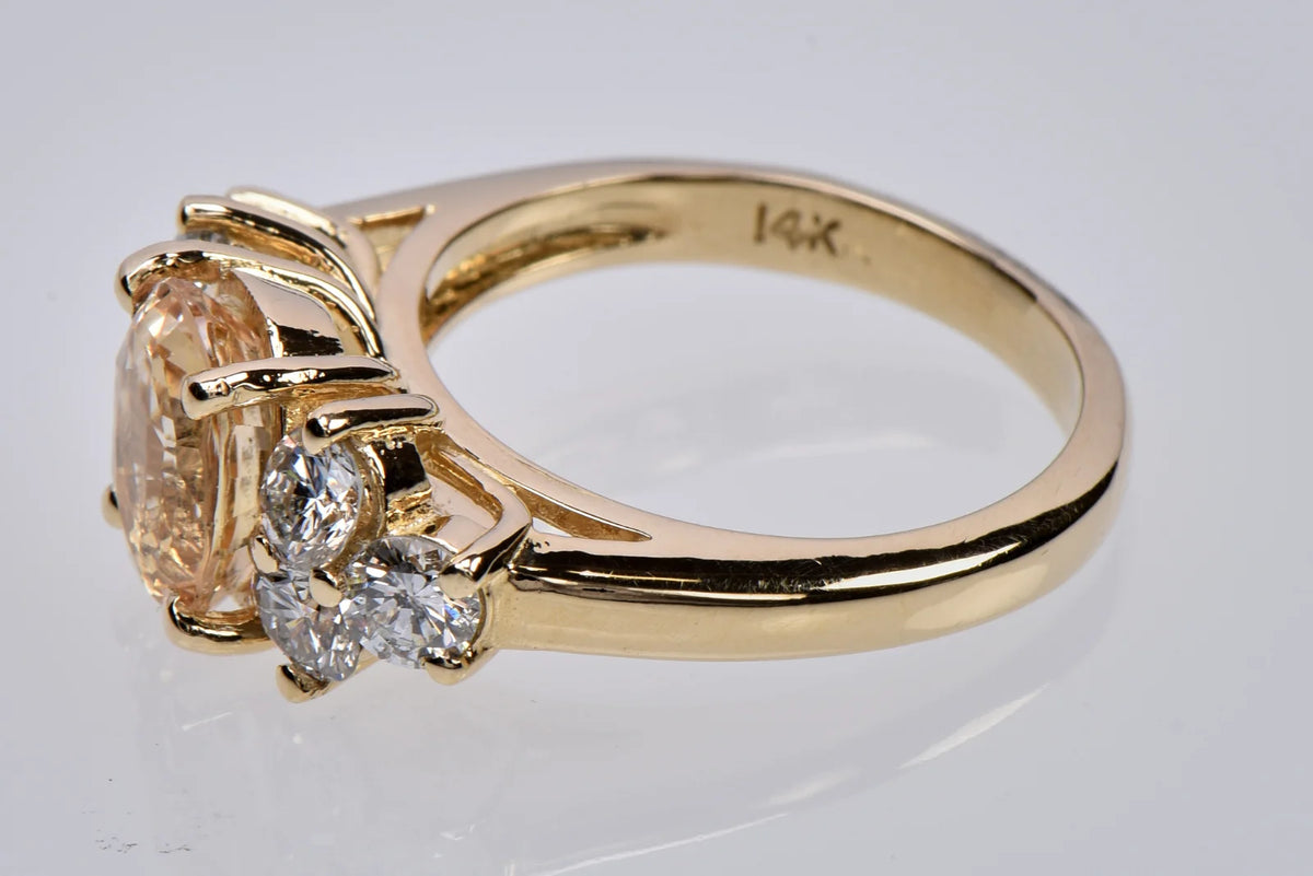 3.11ct Natural Yellow Sapphire 1ct TW Diamond 14K Gold Ring Size 6.5