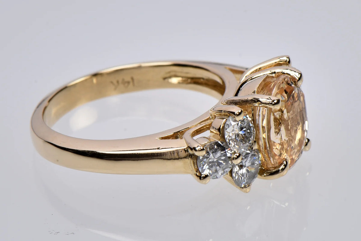 3.11ct Natural Yellow Sapphire 1ct TW Diamond 14K Gold Ring Size 6.5