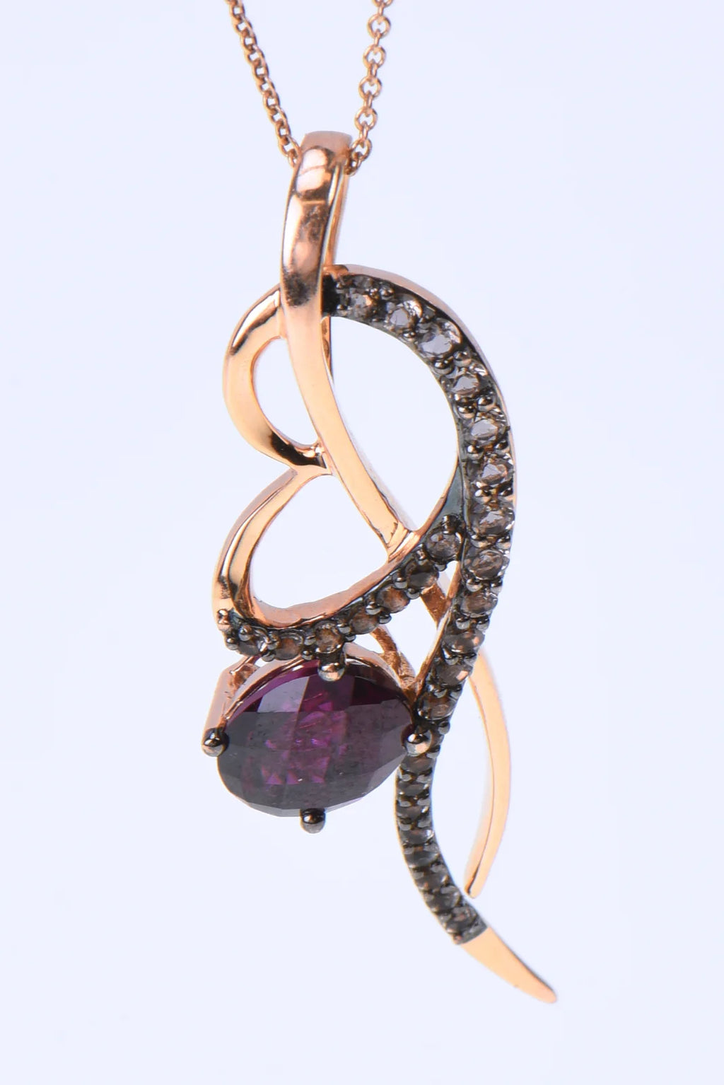 Le Vian 14K Rose Gold 2ct Amethyst Chocolate Diamond Heart Necklace 20-in