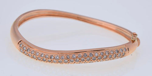 14K Rose Gold 1.50ctw Natural Diamond Hinged Bangle Bracelet 20g 6.25"