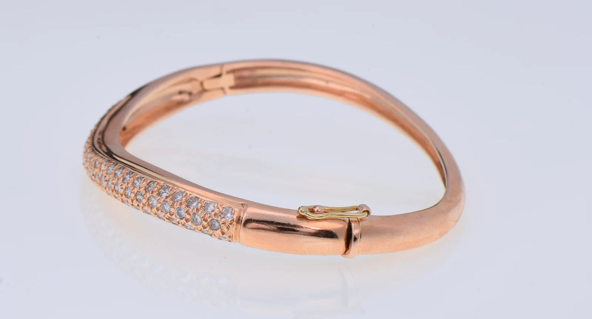 14K Rose Gold 1.50ctw Natural Diamond Hinged Bangle Bracelet 20g 6.25"