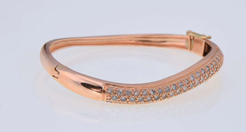 14K Rose Gold 1.50ctw Natural Diamond Hinged Bangle Bracelet 20g 6.25"