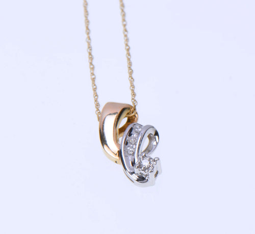 10K Two-Tone Gold 4 Natural Diamond Pendant Necklace 18-in