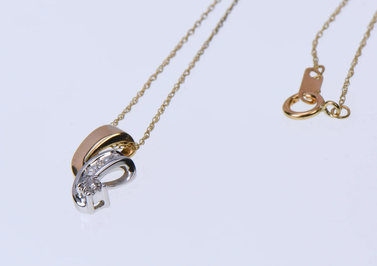 10K Two-Tone Gold 4 Natural Diamond Pendant Necklace 18-in
