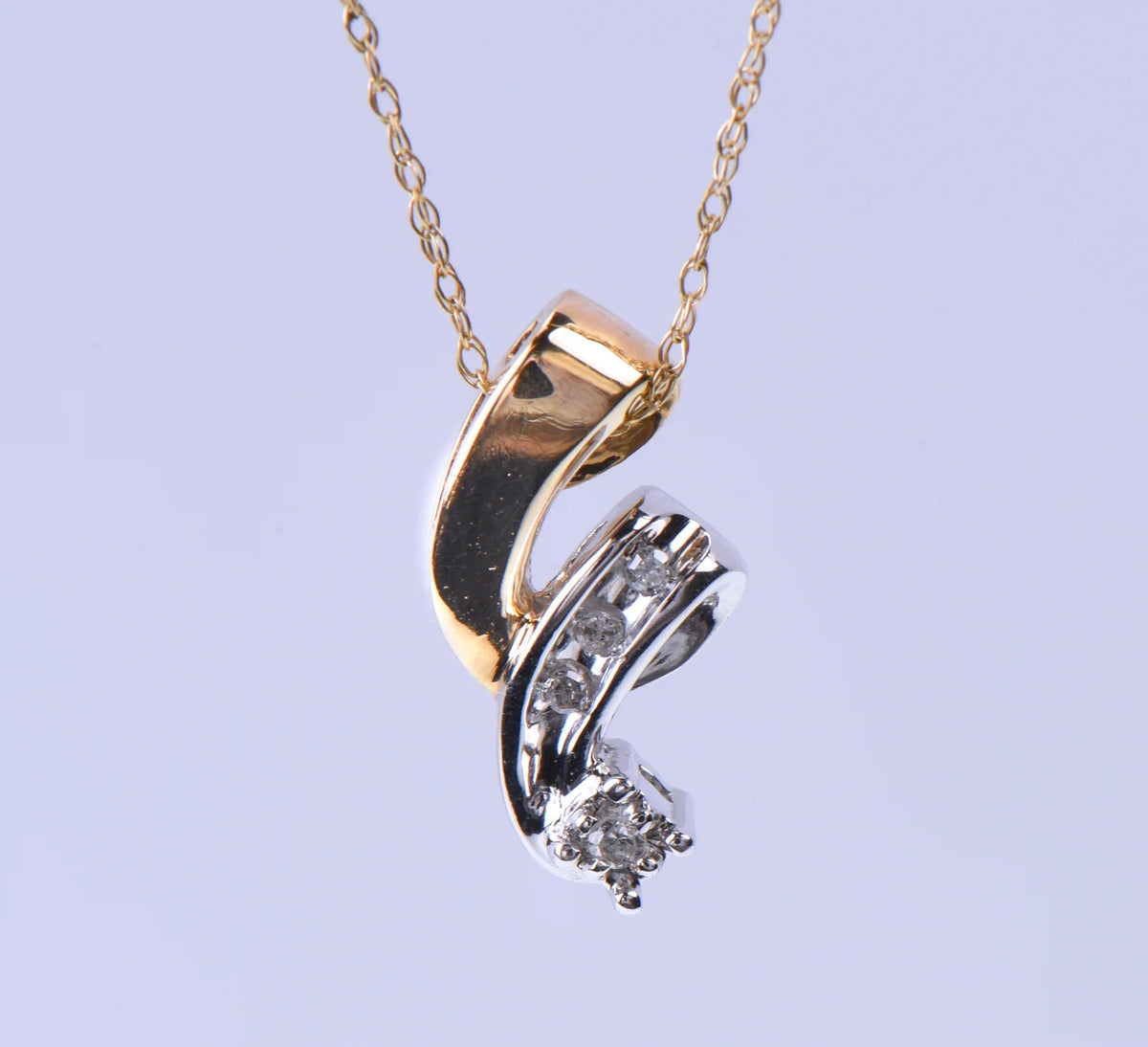 10K Two-Tone Gold 4 Natural Diamond Pendant Necklace 18-in