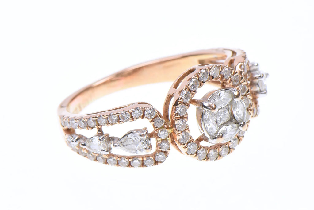 14K Yellow Gold Natural Diamond Halo Cluster Scroll Ring Size 6.5
