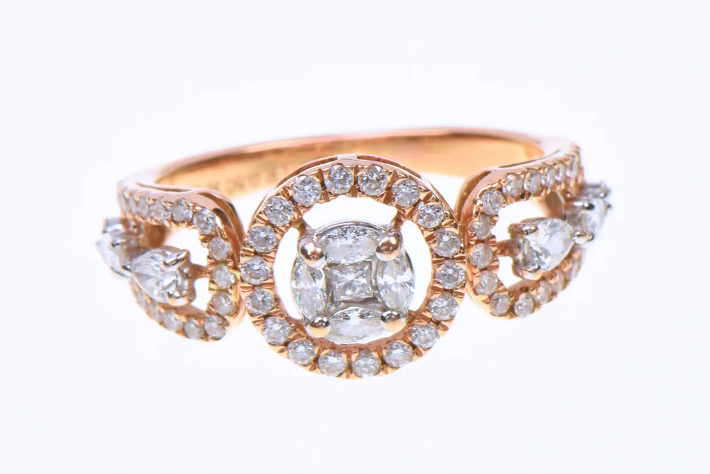 14K Yellow Gold Natural Diamond Halo Cluster Scroll Ring Size 6.5