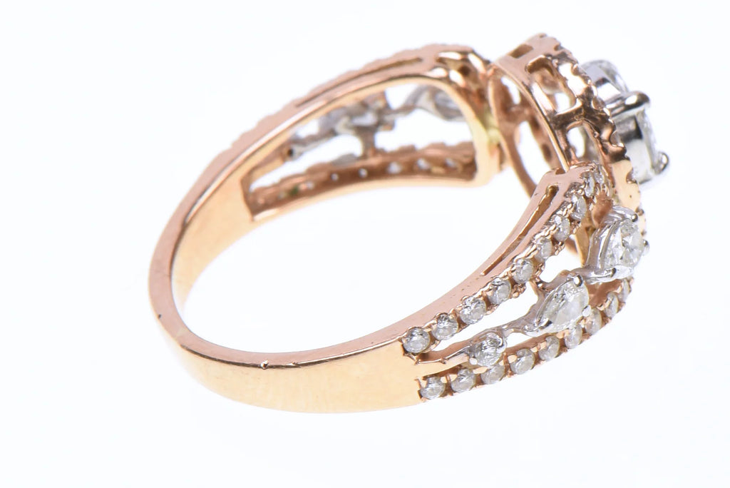 14K Yellow Gold Natural Diamond Halo Cluster Scroll Ring Size 6.5