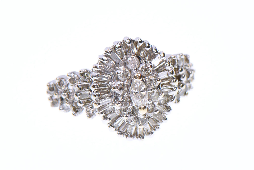 10K Yellow Gold Natural Diamond Marquise Baguette Cluster Ring Size 4