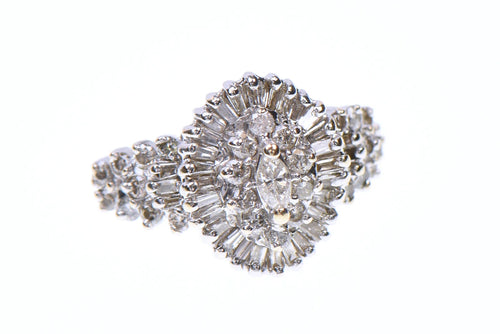 10K Yellow Gold Natural Diamond Marquise Baguette Cluster Ring Size 4