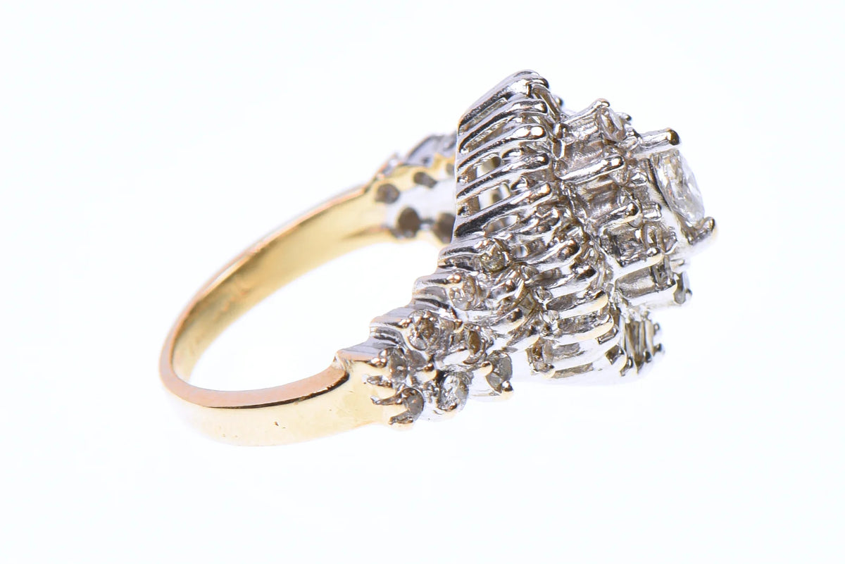 10K Yellow Gold Natural Diamond Marquise Baguette Cluster Ring Size 4