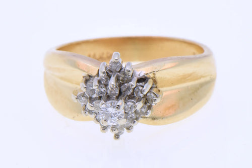 14K Gold Natural Diamond 21-Stone Tower Cluster Ring 0.07ct Center Size 4