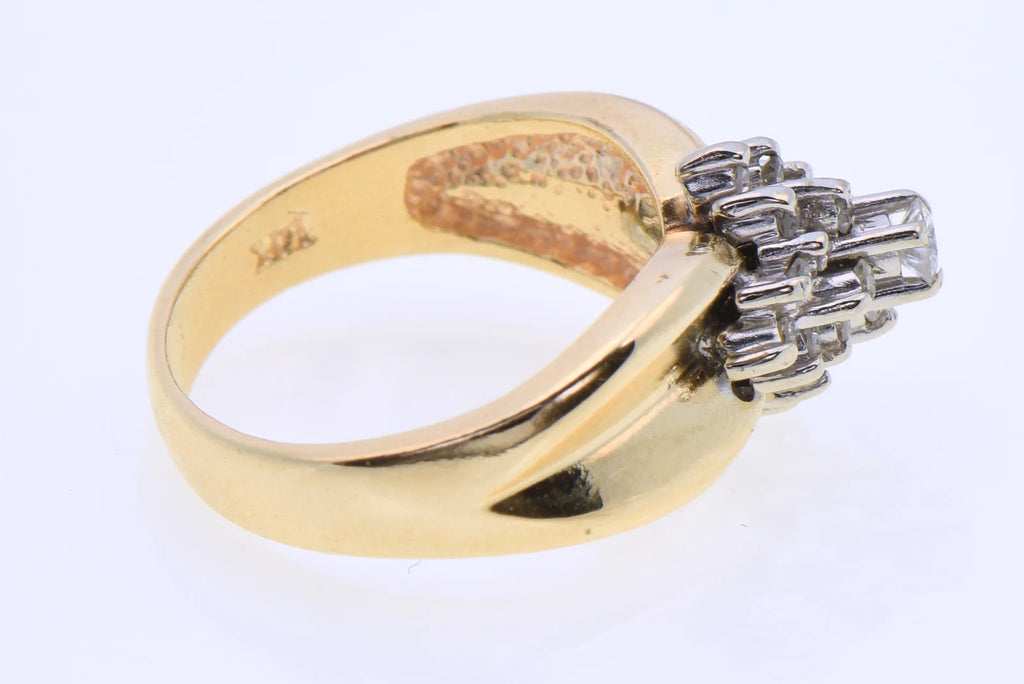 14K Gold Natural Diamond 21-Stone Tower Cluster Ring 0.07ct Center Size 4