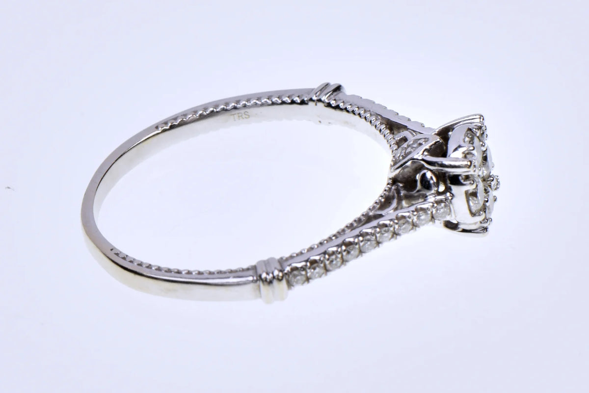 14K White Gold Natural Diamond Floral Cluster Ring SI Size 10