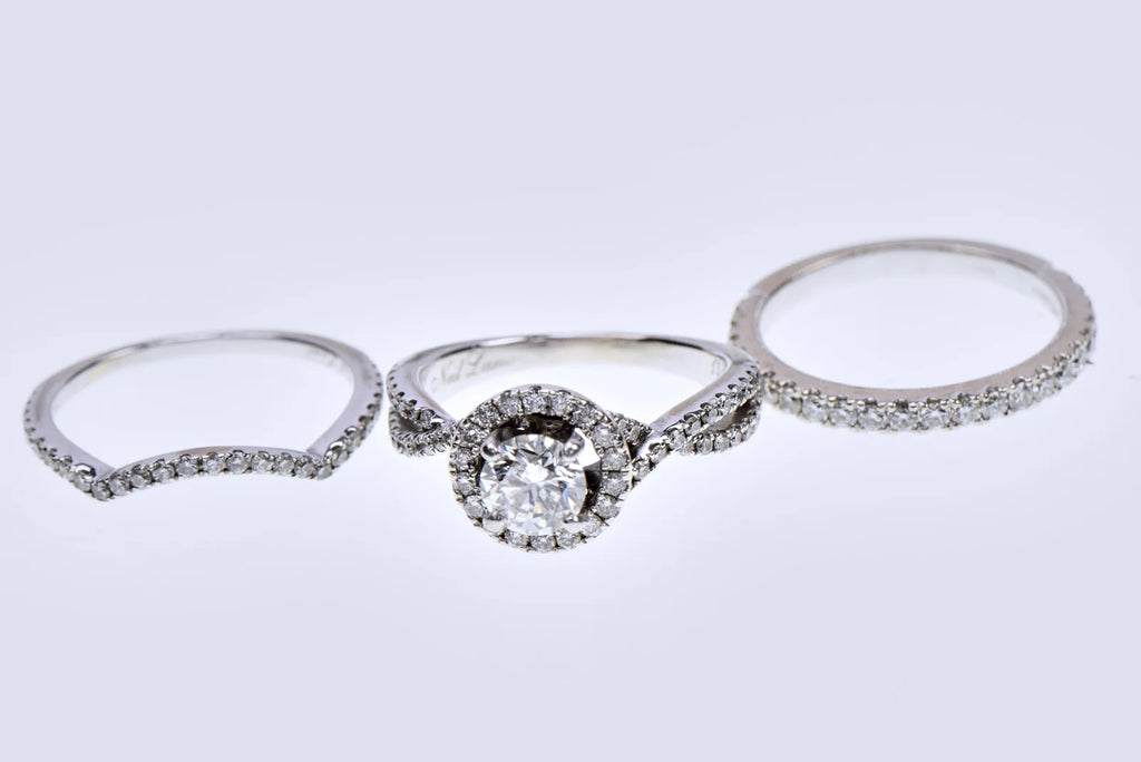 Neil Lane 14K White Gold 0.74ct F SI2 GSI Diamond 3-Ring Bridal Set Sz 6.5