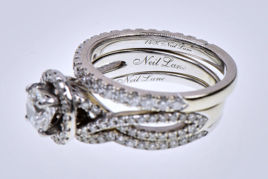 Neil Lane 14K White Gold 0.74ct F SI2 GSI Diamond 3-Ring Bridal Set Sz 6.5