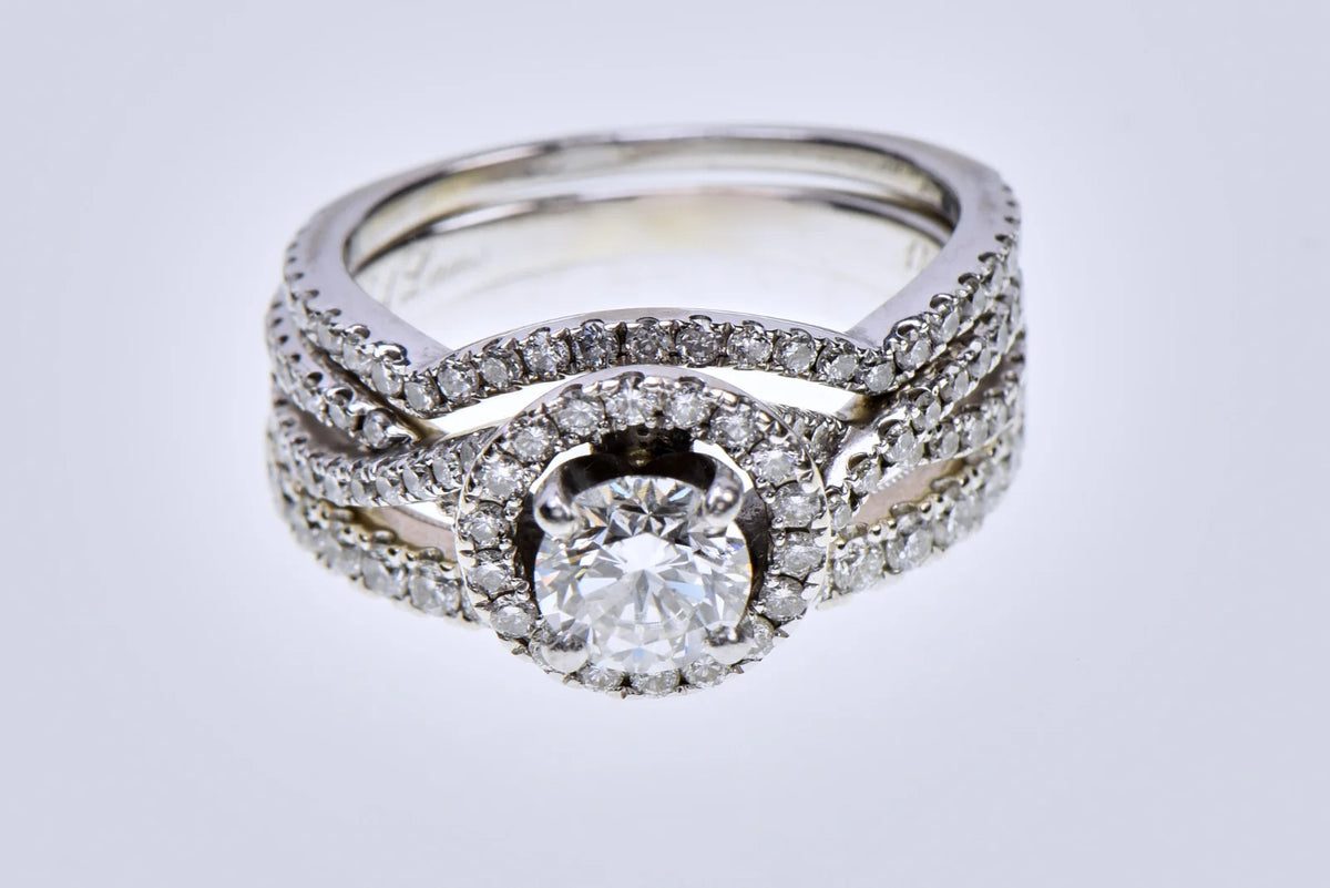 Neil Lane 14K White Gold 0.74ct F SI2 GSI Diamond 3-Ring Bridal Set Sz 6.5